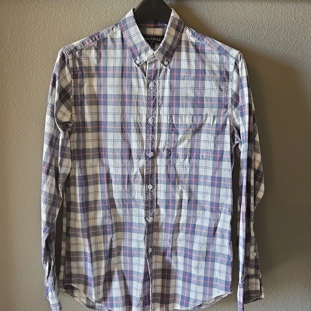 J Crew Mercantile Flex button up Plaid shirt Casual Business Layers Cotton Euc